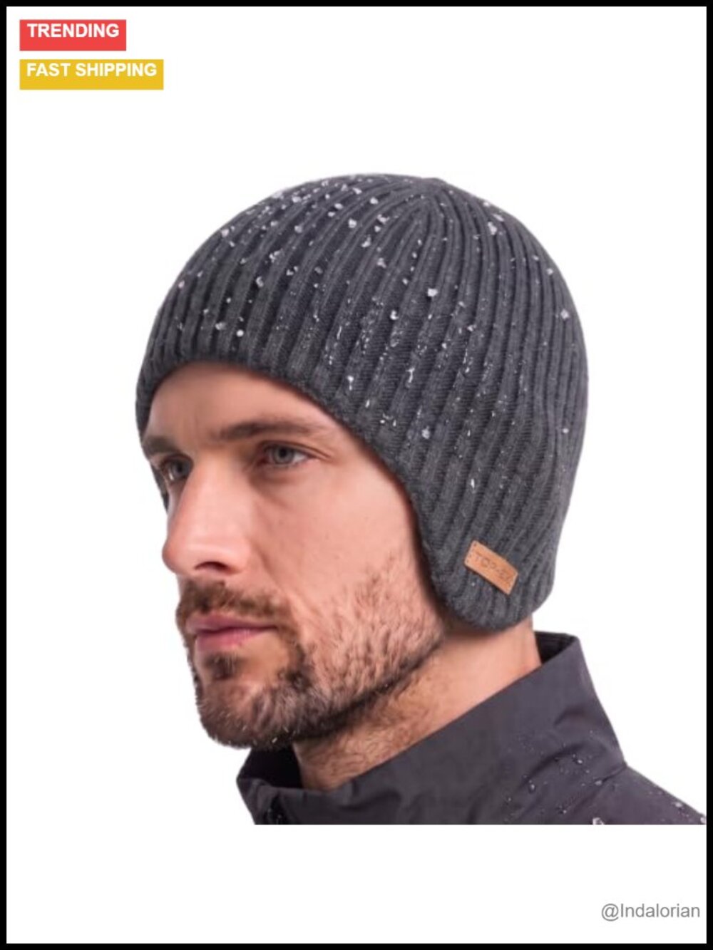 Merino Wool Blend Waterproof Windproof Ear Flap Beanie Polartec Fleece Lined